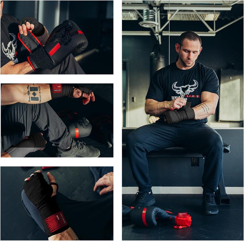 BEAST RAGE Boxing Hand Wraps for MMA Kickboxing Wrist Wraps Professional Adult 180" Semi-Elastic Martial Arts Inner Gloves Heavy Bag Handwraps Muay Thai Thumb Straps - Image 4